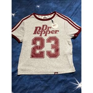 Dr Pepper Graphic Ringer Tee Gray Maroon Jersey 23 Shirt Medium NEW